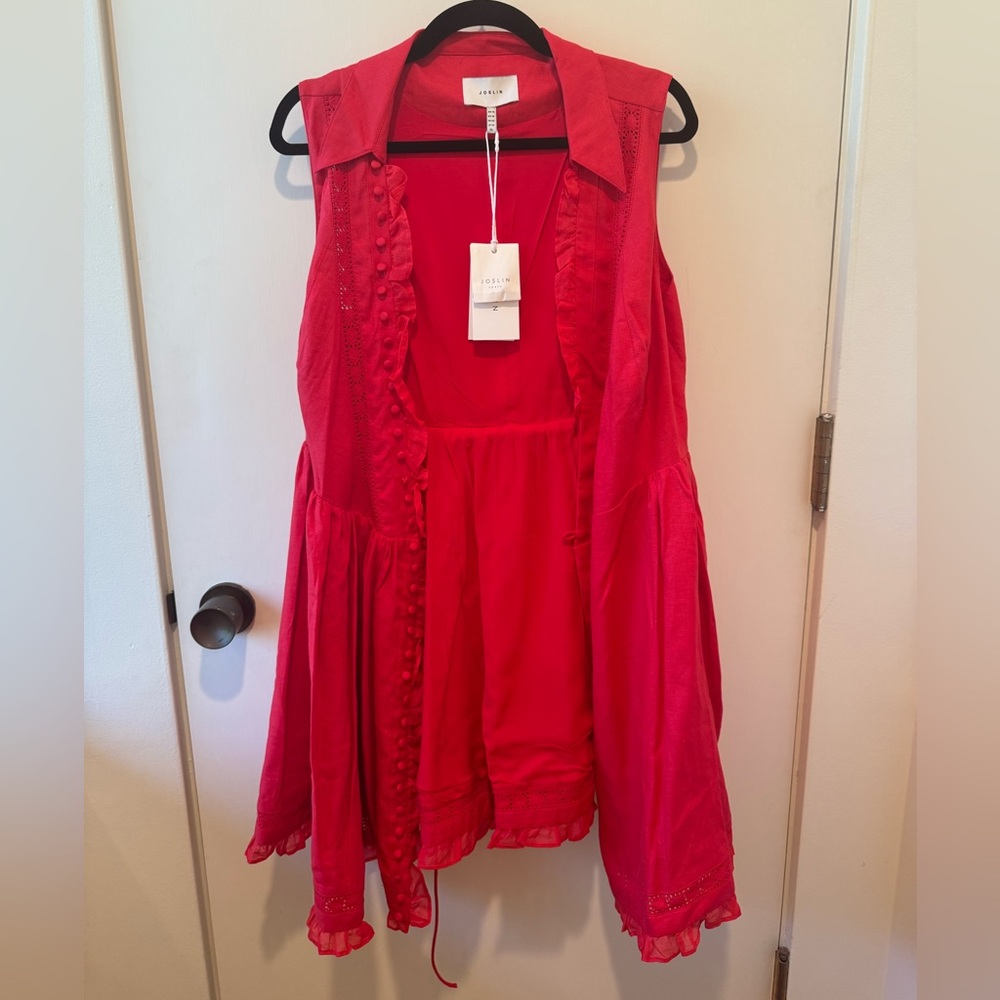 NWT Joslin Amelia Red Linen Wrap Minidress 12 L - Picture 7 of 11
